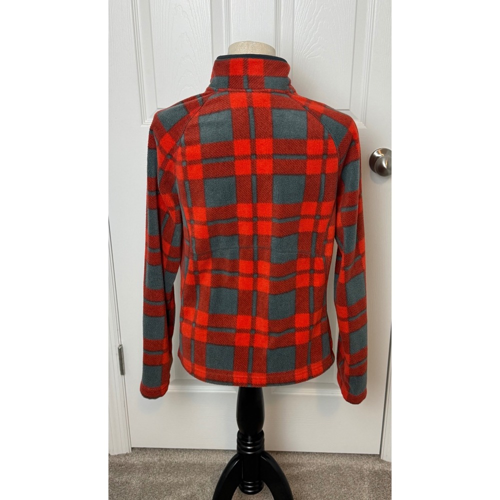 Merona Womens Red Gray Plaid Fleece Full Zip Jacket Mock Neck Size Medium - Picture 3 of 7